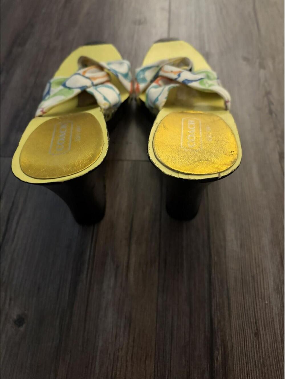 VTG Coach Y2K Wooden Wedge Sandals Sz 4 Hand Painted - Picture 4 of 8